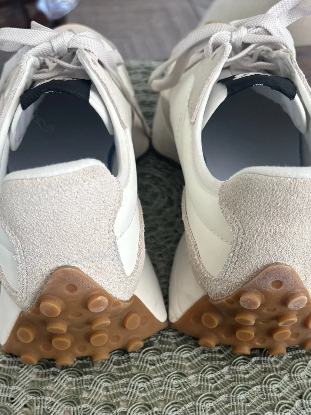 New Balance White & Beige 327 Sneakers - Picture 8 of 8